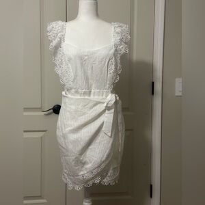 Elegant White Lace Trim Mini Dress